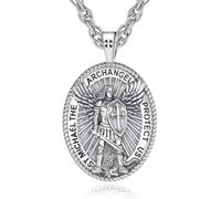 INFUSEU Collar Arcángel Michel, San Elíptica Plata 925 Colgante para El Hombre Con La Ira Del Guerrero Michael San Miguel Oval Medalla para Mujeres