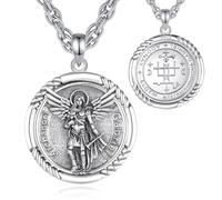 INFUSEU Collar Arcángel Michel, San Elíptica Plata 925 Colgante para El Hombre Con La Ira Del Guerrero Michael San Miguel Circular Medalla para Mujeres