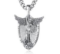 INFUSEU Collar Arcángel Michel, San Elíptica Plata 925 Colgante para El Hombre Con La Ira Del Guerrero Michael San Miguel Blindaje Medalla para Mujeres