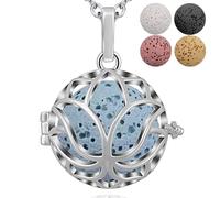 INFUSEU Collar Aromaterapia Aceites Esenciales, Loto Plateado Colgante Piedras De Lava Difusor De Aceite Esencial MedallóN Colgante Joyas Para Con 5 Pcs Cuentas De Lava Y Cadena De Eslabones