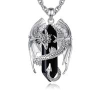 INFUSEU Collar Cristal Dragón, Dragón Nórdico Envuelto Cilindro De Piedra Preciosa De Obsidiana Negro Colgante De Cristal Hexagonal De Curación Colgante Gótico Regalo para Hombres Mujeres
