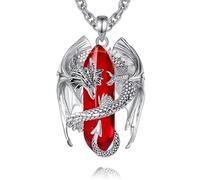 INFUSEU Collar Cristal Dragón, Dragón Nórdico Envuelto Cilindro Piedra Preciosa Cornalina Colgante Cristal Hexagonal Curación Colgante Gótico Regalo para Hombres Mujeres