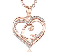 INFUSEU Collar De Letras A-Z Alfabeto, Collar de Doble Corazón de Oro Rosa Colgante Largo de 20 Pulgadas de Oro Rosa G Joyería Personalizada de Cumpleaños Para Las Mujeres Esposa