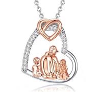 INFUSEU Collar de Padre Hijo e Hija Corazón Doble Colgante Familiar Joya para Mujer Regalo para Mamá Día de la Madre Cumpleaños Navidad