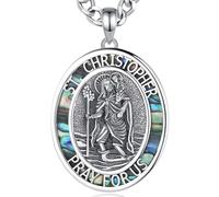 INFUSEU Collar De San Cristóbal para Hombres, Plata De Ley 925 Colgante Cristiana Religiosa Divino Protección Espiritual Concha De Abulón Joyería Amuleto Regalos para Hombres Mujeres