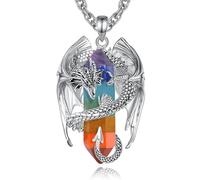 INFUSEU Collar Dragón Cristal, Colgante Chakra Nórdica Hexagonal, Joyería Gótica Curativa, Regalo Natural para Hombres y Mujeres