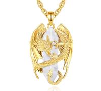 INFUSEU Collar Dragón Cristal, Colgante Dragón Claro Nórdica 18K Oro Colgante Cristal Hexagonal Joyería Gótica Curativa Regalo Natural para Hombres Mujeres
