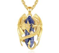 INFUSEU Collar Dragón Cristal, Colgante Dragón Sulfato de Cobre Nórdica 18K Oro Colgante Hexagonal Joyería Gótica Curativa Regalo para Hombres Mujeres
