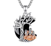 INFUSEU Collar Madre e Hija, Colgante Árbol de la Vida Luna Creciente con Obsidiana Joya para Mujer Regalo para Mamá Dos Hijas Día de la Madre Cumpleaños Navidad