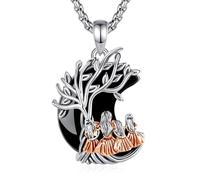 INFUSEU Collar Madre e Hija, Colgante Árbol de la Vida Luna Creciente con Obsidiana Joya para Mujer Regalo para Mamá Tres Hijas Día de la Madre Cumpleaños Navidad