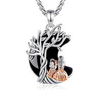 INFUSEU Collar Madre e Hija, Colgante Árbol de la Vida Luna Creciente con Obsidiana Joya para Mujer Regalo para Mamá e Hija Día de la Madre Cumpleaños Navidad
