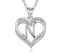 INFUSEU Collar Mujer Inicial N, Corazón Mujeres Letra Joyería Circonio Cúbico CZ Colgante para Damas Románticos Ideas para Regalar A Mujer, 20 Pulgadas De La Cadena