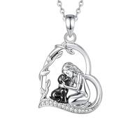 INFUSEU Collar Niña y Perro Corazón con Circón Dos Tonos Negro Joya para Amante de Mascotas Regalo para Amante Perros