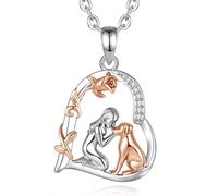 INFUSEU Collar Niña y Perro Corazón con Circón Dos Tonos Oro Rosa Colgante Joya para Amante de Mascotas Regalo para Amante Perros