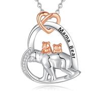INFUSEU Collar para Madre E Hija, Collar Corazón Familiar Colgante Animal De Plata De Ley 925 Madre Oso y Dos Hijos Joyería Moda para Día De La Madre Mama Bear Original Regalo para para Mama Abuela