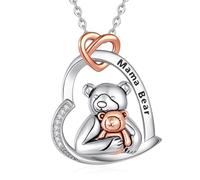INFUSEU Collar para Madre E Hija, Collar Corazón Familiar Colgante Animal De Plata De Ley 925 Madre Oso y Niño Joyería Moda para Día De La Madre Mama Bear Original Regalo para para Mama Abuela Tía