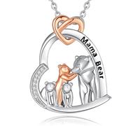 INFUSEU Collar para Madre E Hija, Collar Corazón Familiar Colgante Animal De Plata De Ley 925 Madre Oso y Tres Hijos Joyería Moda para Día De La Madre Mama Bear Original Regalo para para Mama Abuela