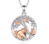 INFUSEU Collar para Madre E Hija, Collar Corazón Familiar Colgante Animal Plata De Ley 925 Oso Cuatro Hijos Joyería Moda para Día De La Madres Original Regalo para para Mama Abuela Tía