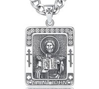 INFUSEU Collar San Juan, Plata De Ley 925 Medalla Pagana Colgante Patrono Cristiana Protección Angélica Religiosa Divina Joyería Amuleto Regalos para Hombres Mujeres
