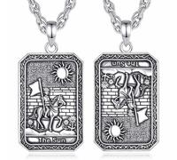 INFUSEU Collar Tarot Carta del Sol Retro Carta Del Tarot Amuleto De La Suerte Carta Del Tarot Del Zodiaco Colgante De Doble Cara Joyería Vintage Regalos para Hombres Mujeres