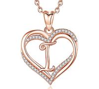 INFUSEU Collares únicos con inicial para mujeres y niñas, joyería con letras de corazón pequeño, regalos personalizados significativos, 20.2mm x 45mm x 2mm, Chapado en oro rosa, Circonita cúbica