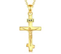 INFUSEU Crucifijo Collar para Los Hombres, Plata 925 18k Oro Cruz Colgante Jesús Ortodoxa Joyería Católica Religiosa De Protección para Los Hombres Las Mujeres