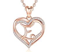 INFUSEU Letra Collar Para Las Mujeres, Oro Rosa Inicial E Colgante de Corazón de Circonio Cúbico CZ Joyas Para La Señora Esposa Madre Novia Regalos Románticos, 20 Pulgadas De La Cadena
