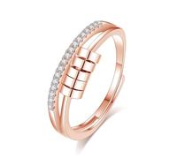 INFUSEU Mujer Anillo Esterlina Maciza Ansiedad, Oro Rose Anillo Antiestres Anillos De Ansiedad para Inquietos Ajustables para El Estrés Cuentas para Circonita Cúbica Regalo para Hijas Mujer