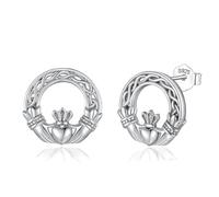 INFUSEU Pendientes Claddagh, Plata De Ley 925 Nudo Celta Irlandés Bonitos Pendientes De Regalo para Niñas Mujeres
