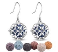 INFUSEU Pendientes De Gota Para Mujer, Aceite Esencial Perfume Gancho Cuelga Difusor Vida RatáN Locket Iris Plateado Plata Con 6 Pares De Piedras De Lava 12 mm