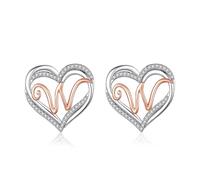 INFUSEU Pendientes de plata de ley 925 con inicial para mujeres y niñas, bonitos regalos de joyería con letras de corazón, 12mm, Plata de ley, Circonita cúbica