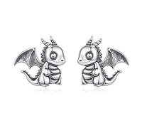 INFUSEU Pendientes Dragón Plata De Ley 925 Colgantes Pendientes Chino Vikingos Nórdica Pequeños Joyas Elegantes Regalos para Mujer