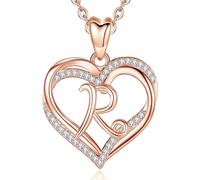 INFUSEU R Collar, Inicial Corazón Oro Rosa Letra Joyería de Circonio Cúbico Para las Mujeres Esposa Mamá Amigo Hermana Cumpleaños Regalos Románticos, 20 Pulgadas De La Cadena