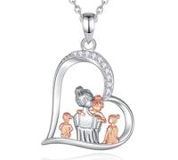 INFUSEU Regalo Dia De La Madre, Plata De Ley 925 Madre y Tres Hijos Colgante Madre Hija Collar Corazon Oro Rosa Mujer Madre Dia De La Madre Regalos Para Madre