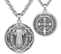 INFUSEU Regalos religiosos únicos para hombres y mujeres, collares con colgante de San Miguel/San Cristóbal/San Benito/Virgen María, 27.5mm, Plata esterlina, plata de ley