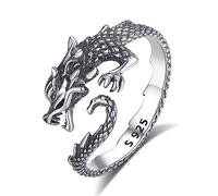 INFUSEU Sterling Silver Dragon Ring, Gothic Men's & Women's Dragon Jewelry Mythical Creature & Fantasy Medieval Inspired Unique Silver Ring