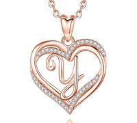 INFUSEU Y Colgante, Doble Corazón Inicial Collar Personalizado de Oro Rosa Letra A-Z Joyería de Circonio Cúbico CZ Regalos Románticos Para La Señora Esposa Mamá