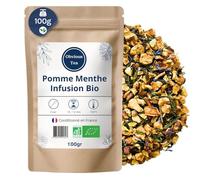 Infusión de Manzana y Menta Orgánica - Mezcla de Té Verde Sencha y Manzana en Hoja Suelta, 100 % natural, libre de OGM - Agricultura ecológica - Envasado en Francia - Bolsa de 100 g (50 tazas)