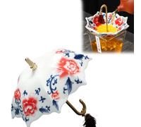 Infusor de té de cerámica con forma de paraguas, filtro de té de porcelana para té suelto, diseño tradicional de flores (rojo)