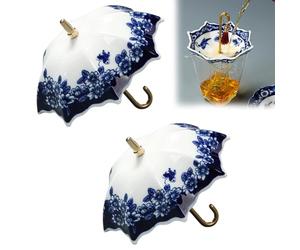 Infusor de té de cerámica con forma de paraguas, filtro de té de porcelana para té suelto, diseño tradicional con flores (azul*2)