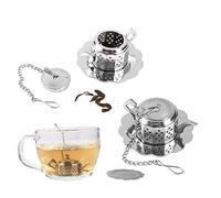 Infusor de té de hojas sueltas de 2 piezas con bandeja de goteo, colador de té de acero inoxidable para tetera