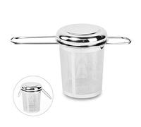 Infusor de té, filtros de malla fina empinados de acero inoxidable, colador de té de gran capacidad con mango plegable y tapa, tazas para tomar hojas sueltas de té y café (1 pieza, plata)
