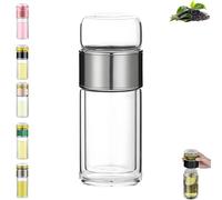 Infusor de té inteligente Tryteava 3 en 1, listo for preparar té frío y caliente, con doble capa de vidrio y separación de té, for té en flor o de hojas sueltas.(Silver,420ml)