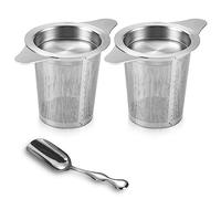 Infusor de té para té suelto, 2 piezas de acero inoxidable y cuchara, filtro de té con tapa y doble mango, colador de té para taza, colador de té para tetera