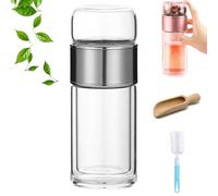 Infusor de vidrio Tryteava, Infusor de té Inteligente 3 en 1 Teava, Botella de Vidrio para Infusionar té, Doble Capa, Colador Integrado, Tetera Portátil para Hojas Sueltas (Silver, 420ml)