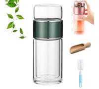 Infusor de vidrio Tryteava, Infusor de té Inteligente 3 en 1 Teava, Botella de Vidrio para Infusionar té, Doble Capa, Colador Integrado, Tetera Portátil para Hojas Sueltas (Green, 420ml)