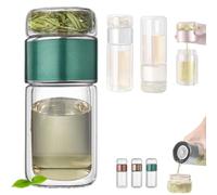 Infusor de vidrio Tryteava, vaso separador de té Tryteava, botella con infusor de té de vidrio doble de 350 ml/12 oz con filtro integrado for uso en casa(Green)