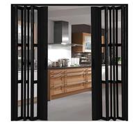ing Puerta corredera retráctil de 219 x 203 cm, con cristal acrílico, portátil, diseño de doble pliegue, para cocina y pasillo, elegante acabado negro