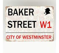 Inga Baker Street Metal Sign London Vintage Retro Sherlock Holmes Placa Novedad 221B Street Metal Tin Sign/Retro Decor Placa 8x12 pulgadas