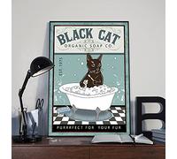 Inga Cartel de gato negro con jabón orgánico Co Purrfect For Your Fur Poster Black Catcat Bathroom Sign Love Cat Poster Funny Bathroom Sign For Home Kitchen Wall Decor 8x12 pulgadas